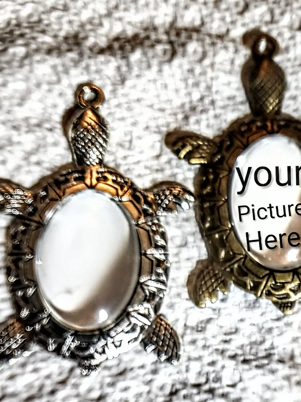 Turtle Photo Frame Pendant - Silver and Gold